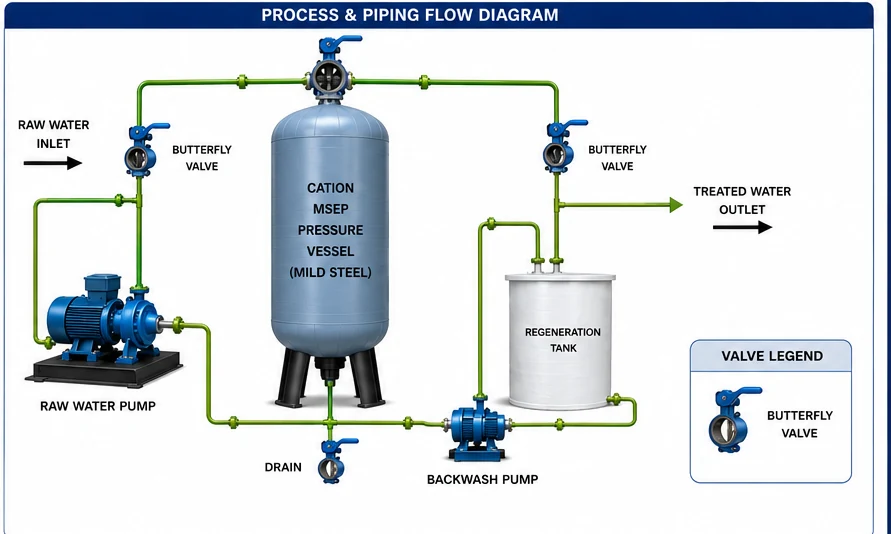 Process and piping flow diagram of the Cation Unit